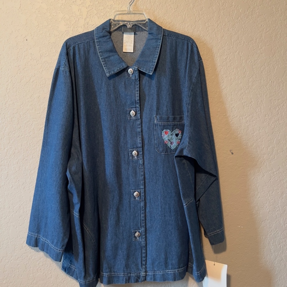 Sweet & Unique Vintage Denim Jacket with Embroidered Heart Pocket!